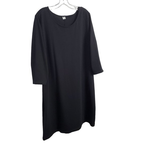 Old Navy Dresses & Skirts - Old Navy NWT Sz 2X Plus Dress Ponte Knit 3/4 Sleeve Scoop Midi Minimalist Black